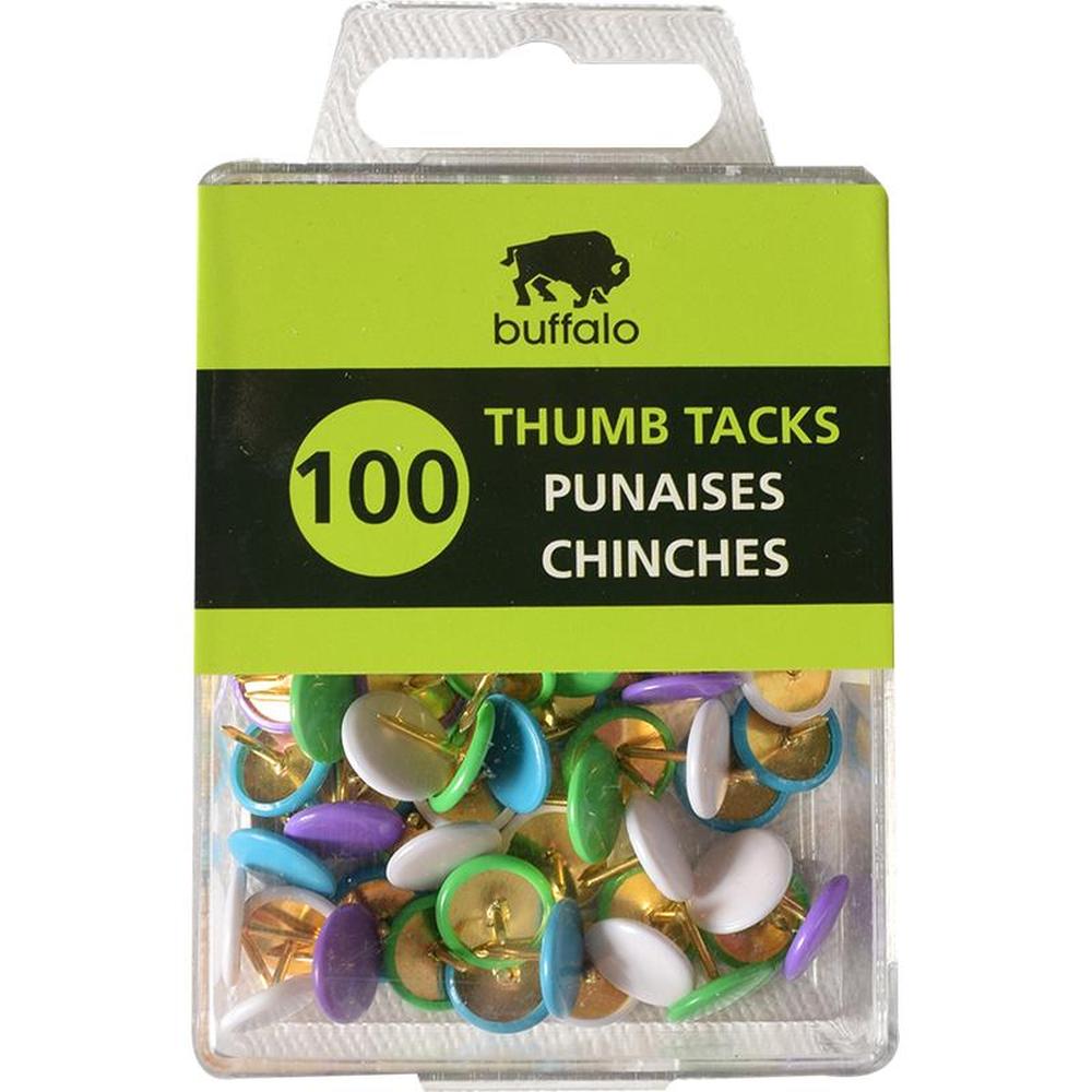 Buffalo Vinyl Push Pins Assorted Colors - Pack of 100