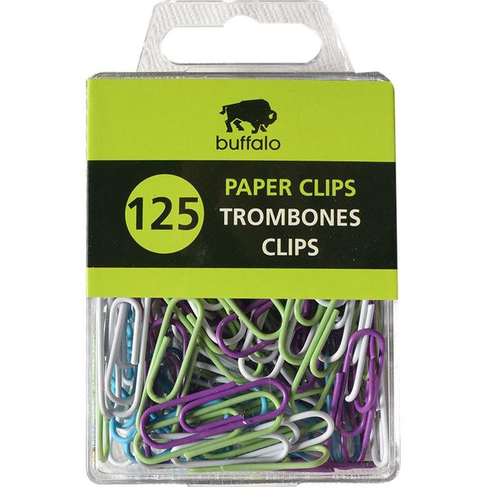 Buffalo Vinyl-Coated Paper Clips 28mm Assorted Colors - Pack of 125