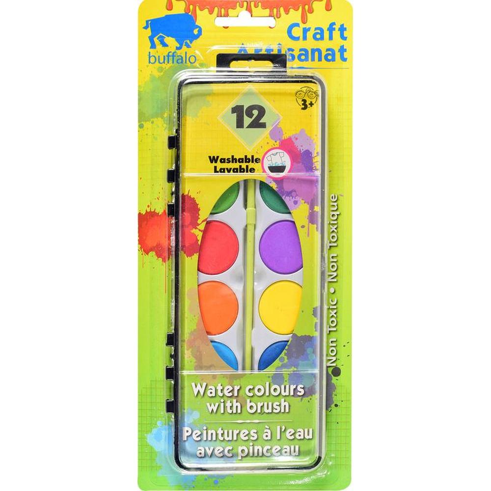 Buffalo Watercolor Kit 12 Colors with Brush & Case