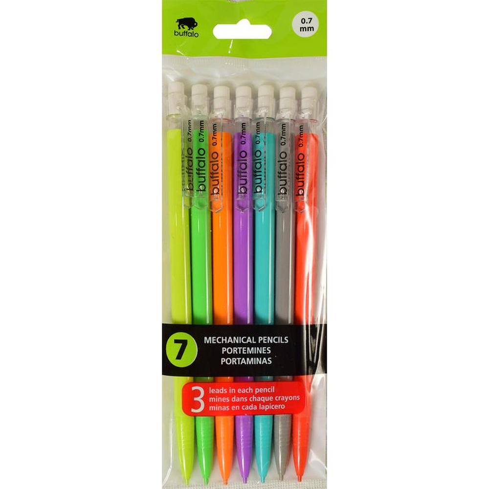 Buffalo Mechanical Pencils 0.7mm - Pack of 7 Assorted Colors