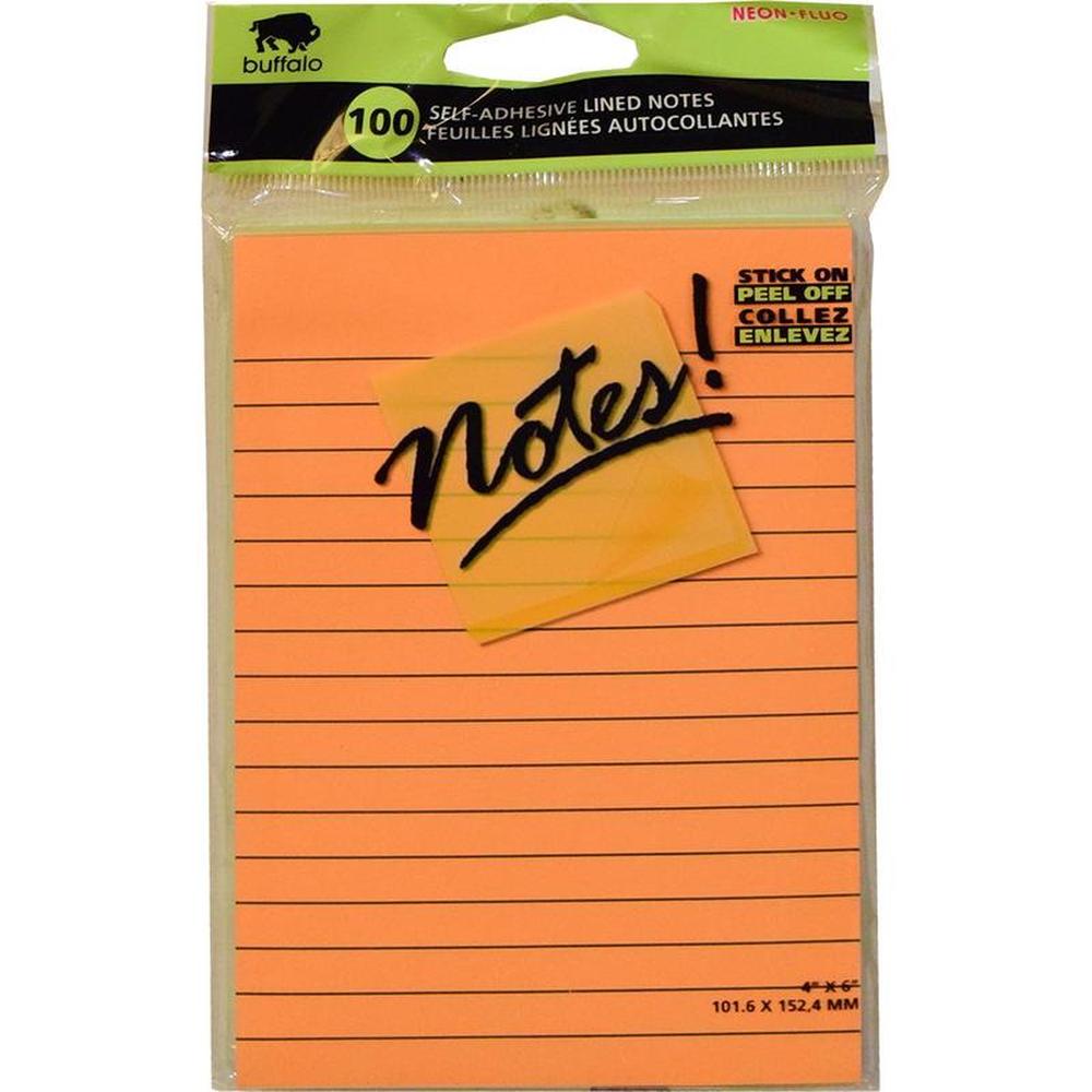 Buffalo Neon Ruled Sticky Notes 10x15cm - 100 Sheets