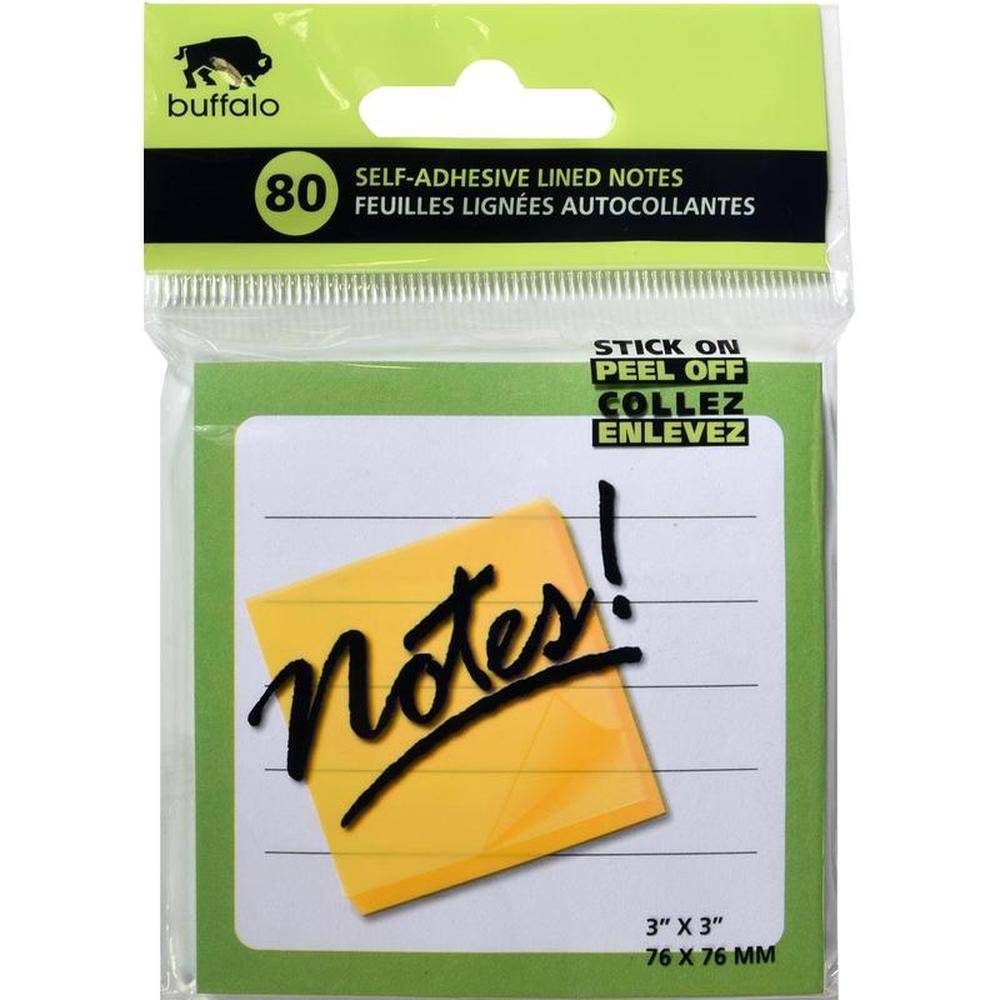 Buffalo Ruled Sticky Notes 7.5x7.5cm - 80 Sheets Assorted Colors