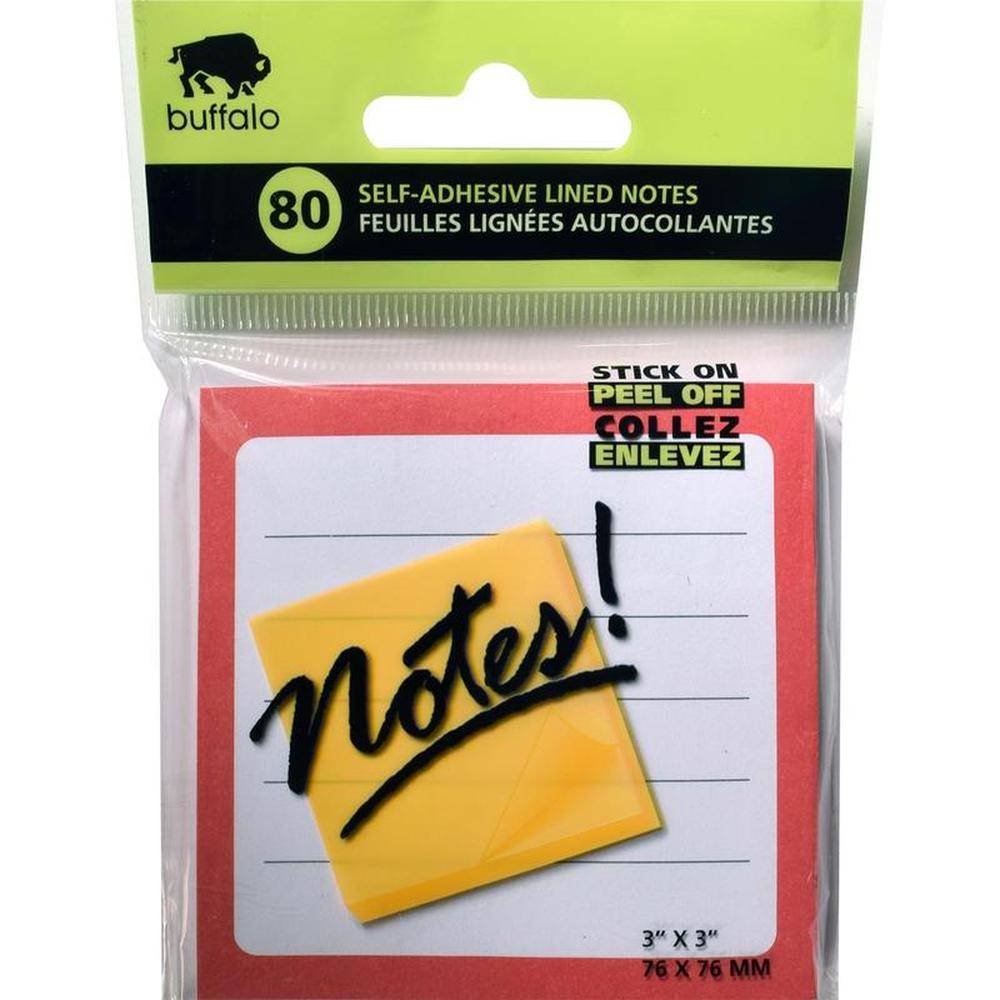 Buffalo Ruled Sticky Notes 7.5x7.5cm - 80 Sheets Assorted Colors