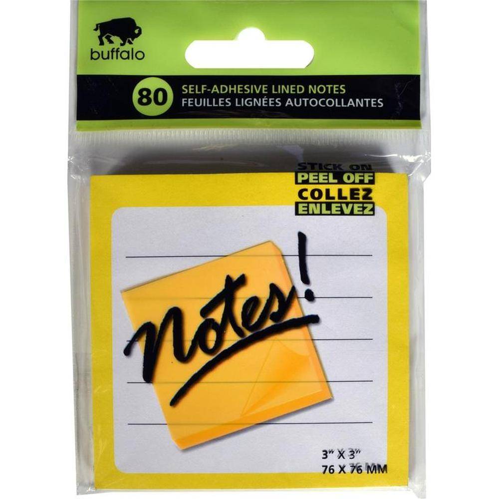 Buffalo Ruled Sticky Notes 7.5x7.5cm - 80 Sheets Assorted Colors