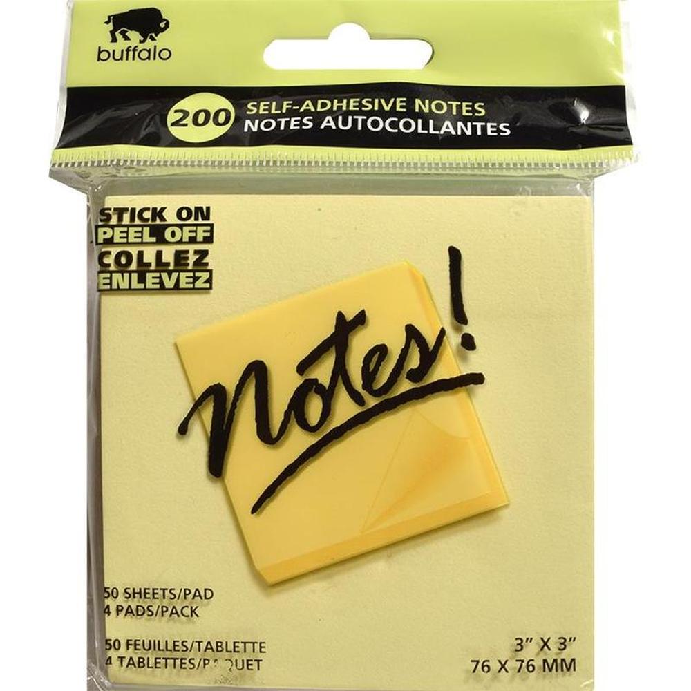 Buffalo Sticky Notes 7.5x7.5cm - 4 Pads of 50 Sheets Assorted Colors