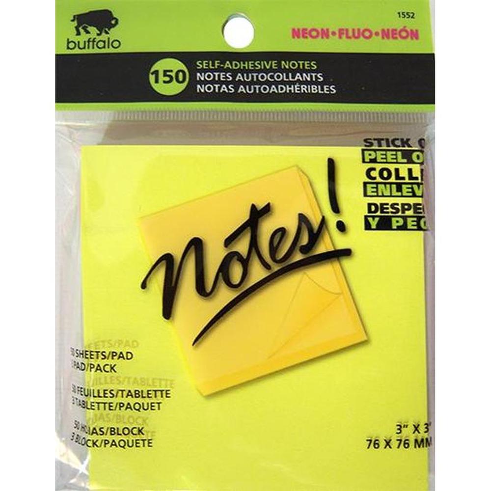 Buffalo Neon Sticky Notes 7.5x7.5cm - 3 Pads of 50 Sheets