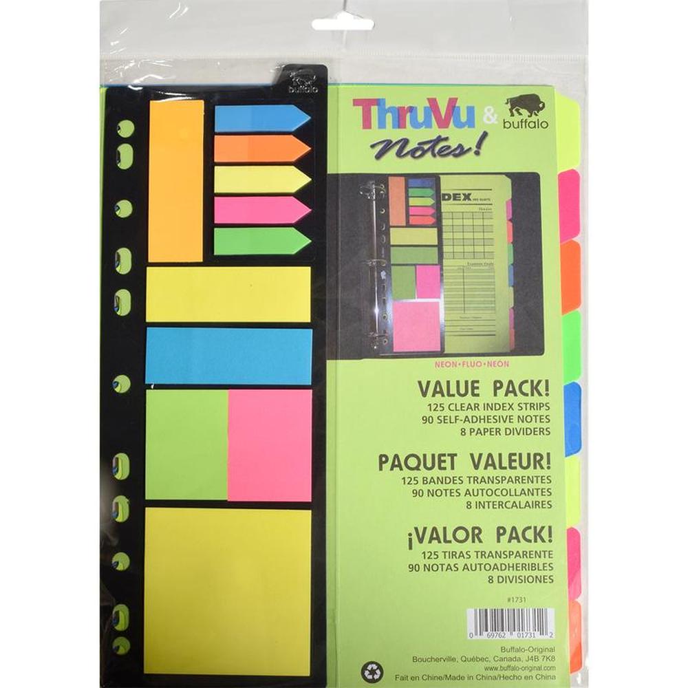 Buffalo Office Organization Kit - 8 Dividers + Sticky Notes + Neon Arrow Flags