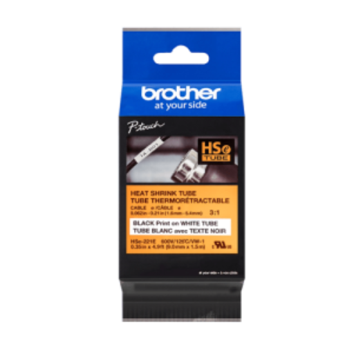 Brother HSE221E Black on White Heat Shrink Tube Label 9.0 mm x 1.5 m