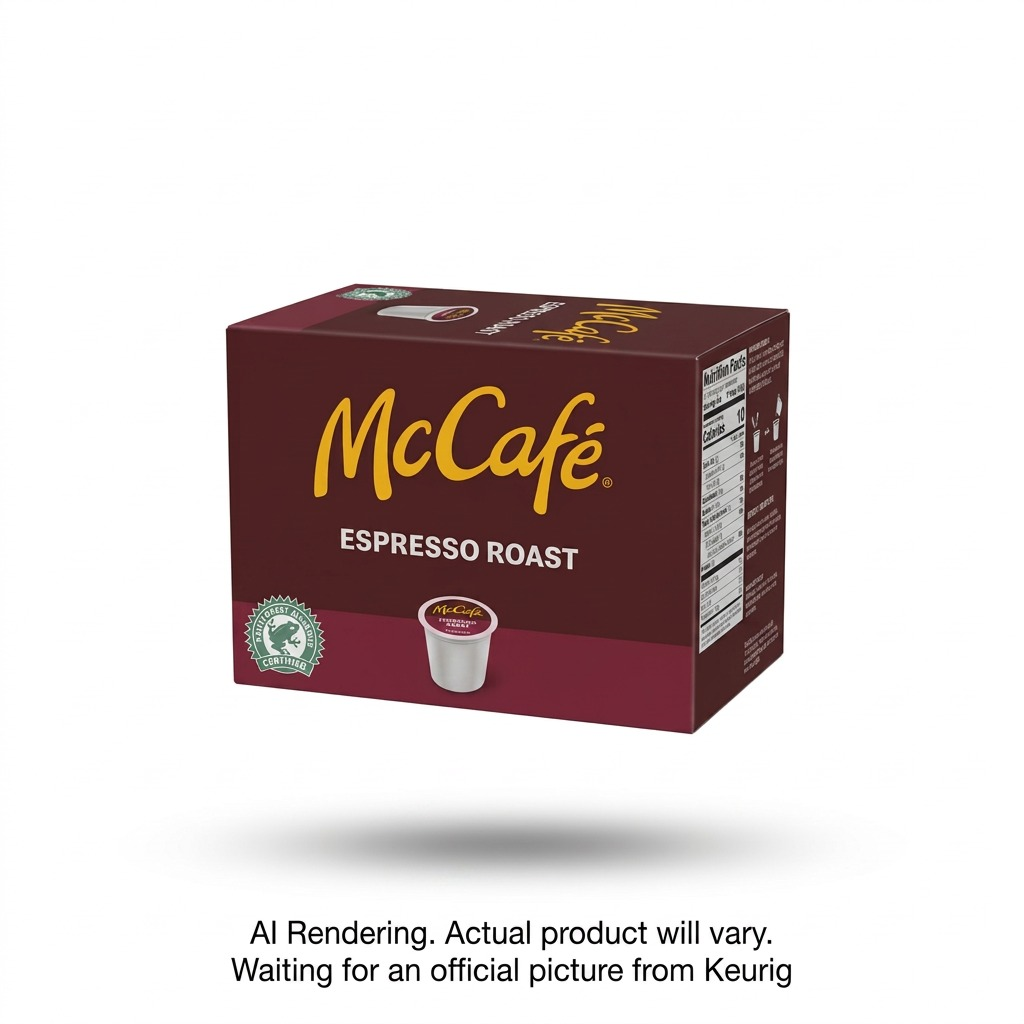 A 24-count box of McCafé Espresso Roast K-Cup pods, bold dark roast coffee for Keurig brewers.