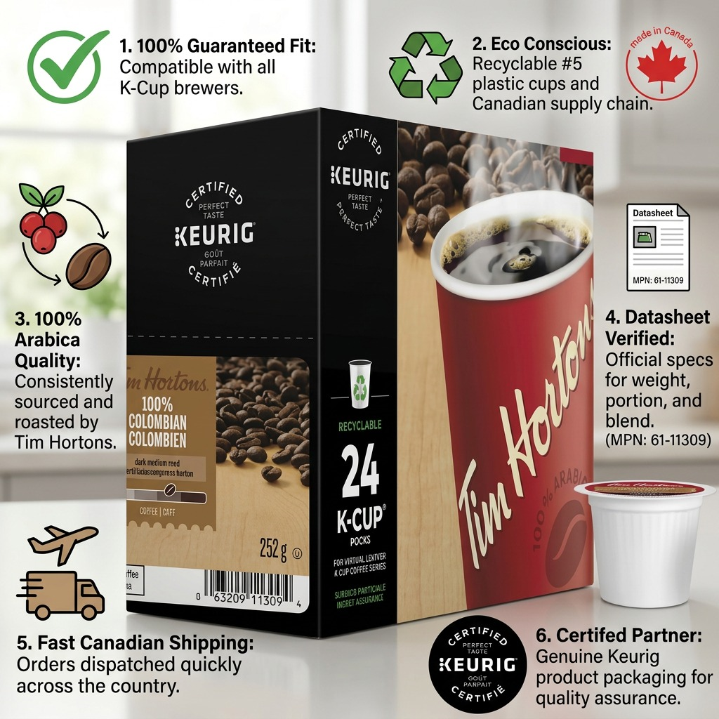 COFFEE-K CUP TIM HORTONS 100% COLOMBIAN-11309 24/BX