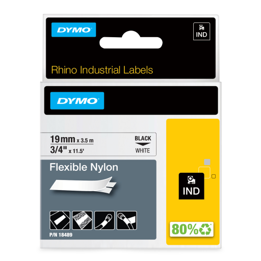 Dymo Rhino Flexible Nylon Labels - White, 3/4" (19 mm)