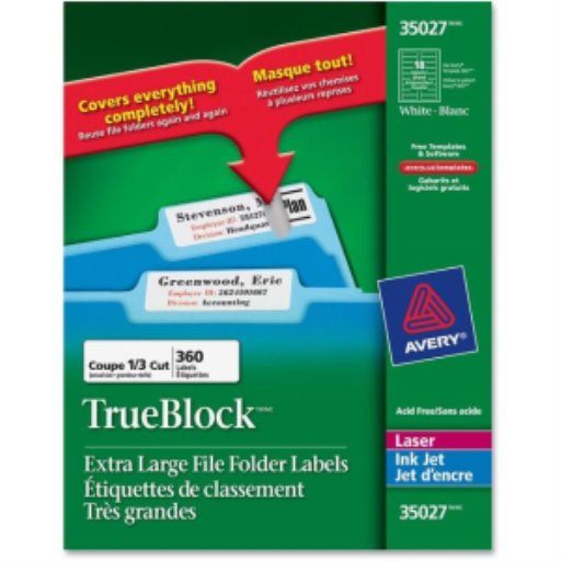 Avery Filing Labels, TrueBlock, 3 7/16" x 15/16", Extra Large