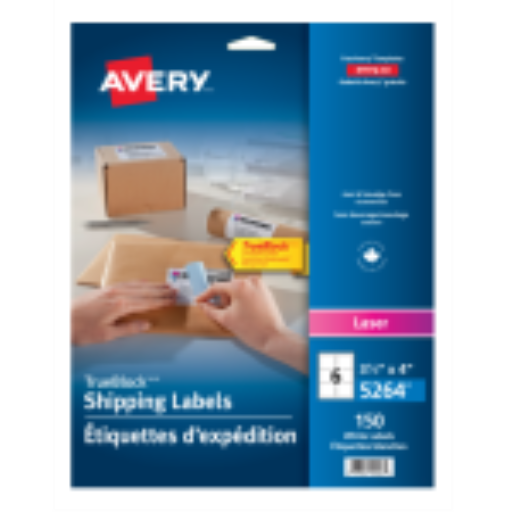 Avery White TrueBlock Labels, 4" x 3 1/3", Permanent, 25 Sheets/Envelope