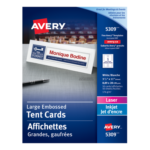 Avery Office Tent Cards, White, 3 1/2" x 11", 50 Sheets/Box
