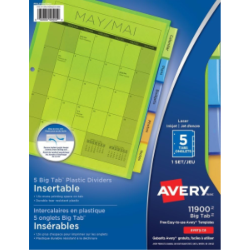 Avery Plastic Dividers, 5 Tab, 1 Set, Multi-Colour