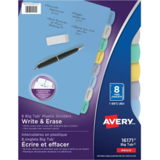 Avery Write-On Dividers, 8 Tab, 1 Set, Multi-Colour Durable