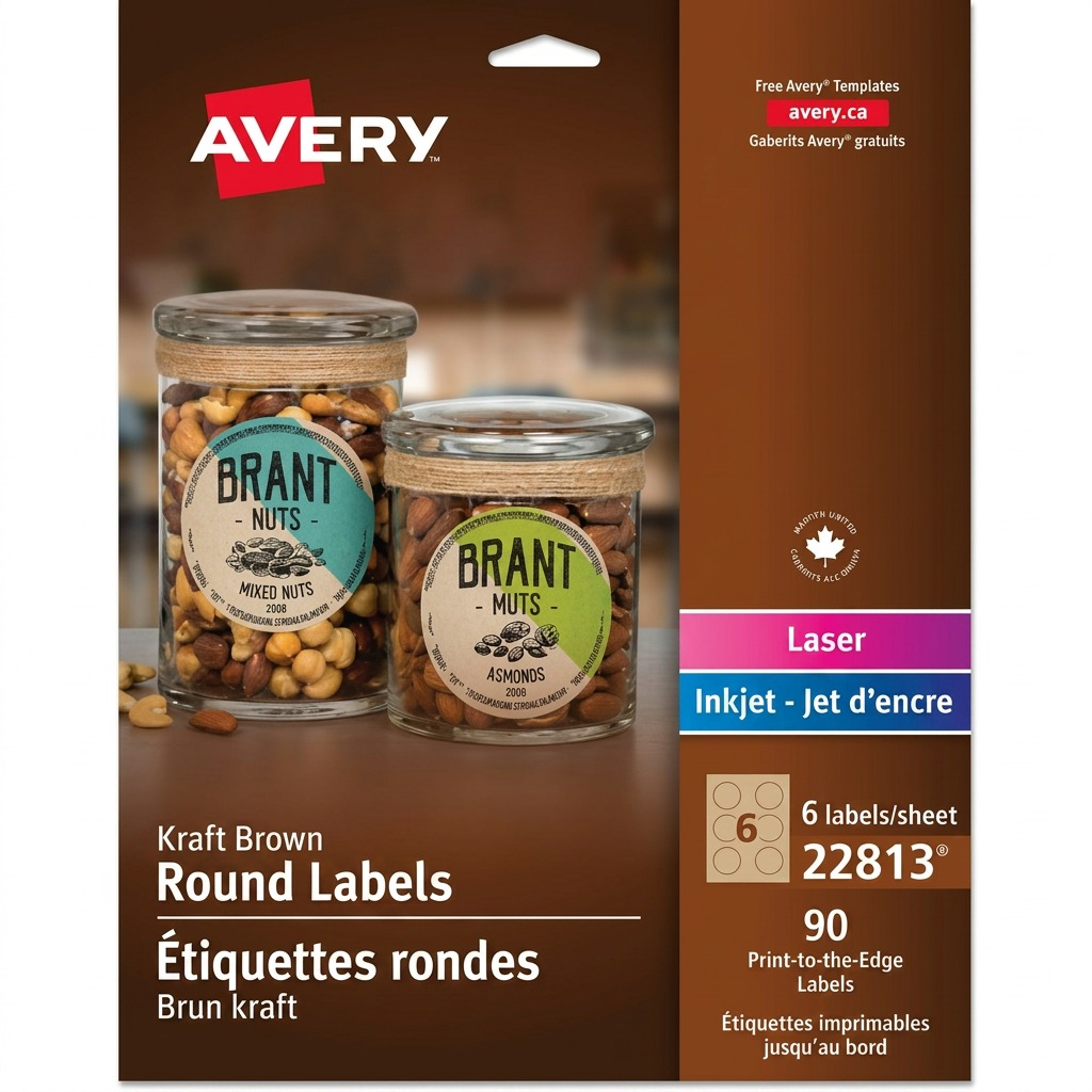 Avery Kraft Brown Round Labels 3" Diameter, Permanent