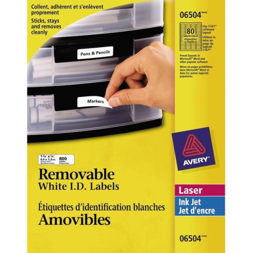 Avery ID Labels, 1 3/4" x 1/2", Removable, 10 Sheets/Envelope