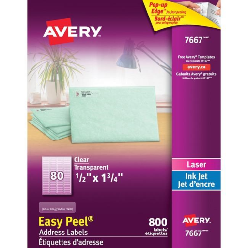 Avery Clear Easy Peel Labels, 1 3/4" x 1/2", Permanent, 10 Sheets/Envelope