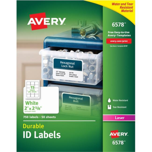 Avery TrueBlock Durable ID Labels, 2 5/8" x 2", Permanent