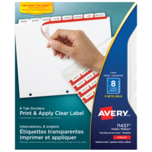 Avery Index Maker Clear Label Dividers, 8 Tab, 5 Sets, White