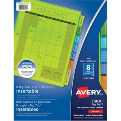 Avery Plastic Dividers, 8 Tab, 1 Set, Multi-Colour