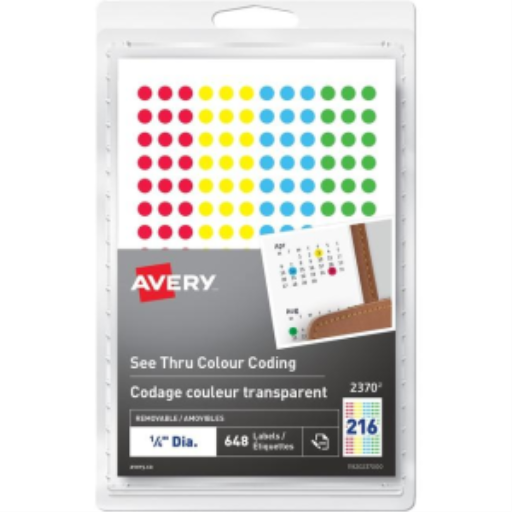 Avery See Thru Removable Colour Coding Labels Handwrite, ¼", Assorted Colours, Removable