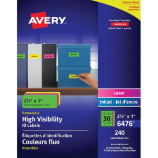 Avery ID Labels, 2 5/8" x 1", Rectangular, Removable, 8 Sheets