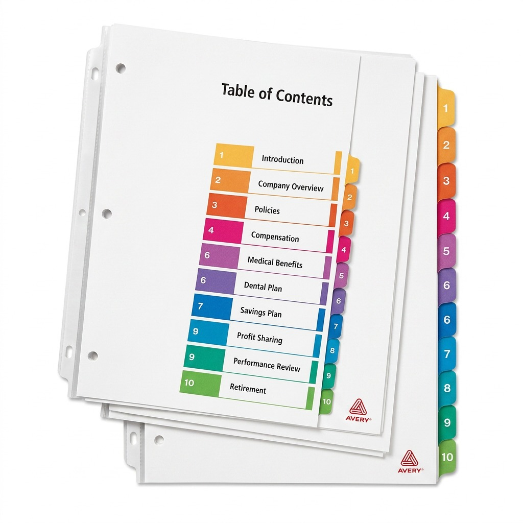 Avery Ready Index Table of Contents Dividers, 10 Tab, 1 Set