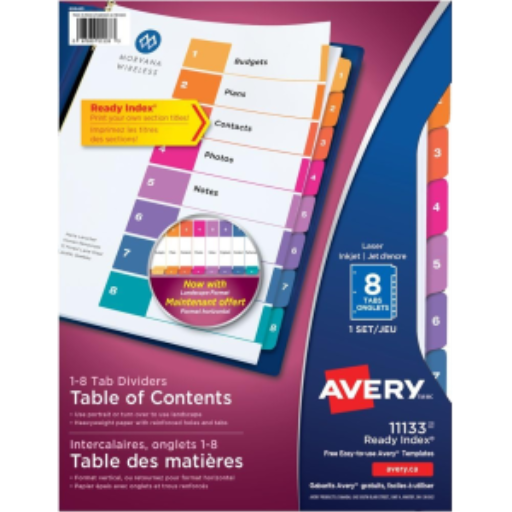 Avery Ready Index Table of Contents Dividers, 8 Tab, 1 Set