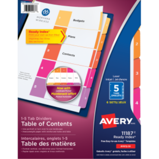 Avery Ready Index Table of Contents Dividers, 5 Tab, 6 Sets