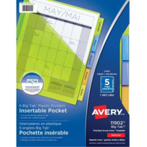 Avery Plastic Pocket Dividers, 5 Tab, 1 Set, Multi-Colour