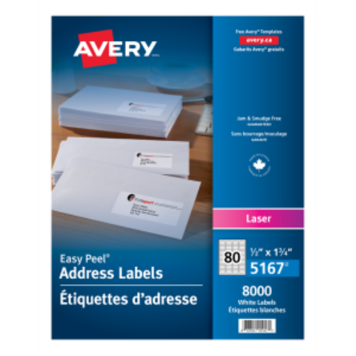 Avery White Easy Peel Labels, 1 3/4" x 1/2", Permanent, 100 Sheets