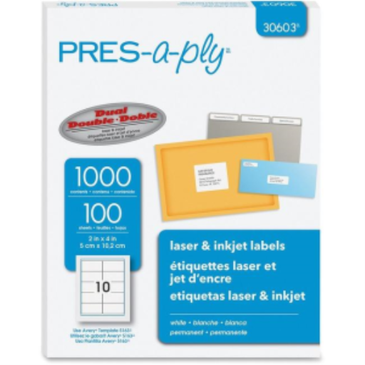 Avery Pres-a-ply Labels, Laser, 2" x 4", White, 1000 Labels