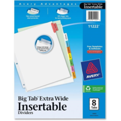 Avery Big Tab Insertable Dividers, 8 Tab, 1 Set, Extra Wide