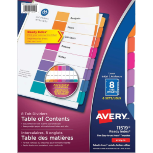 Avery Ready Index Table of Contents Dividers, 8 Tab, 6 Sets