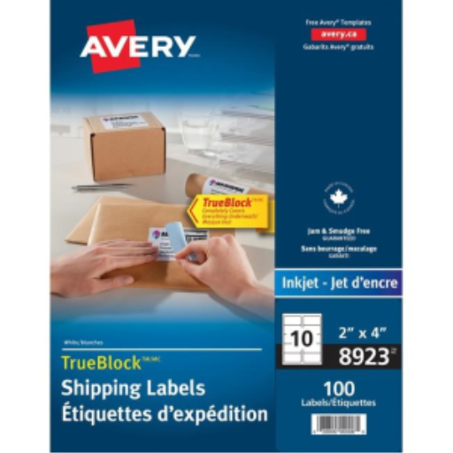 Avery White TrueBlock Labels, 4" x 2", Permanent, 10 Sheets/Envelope
