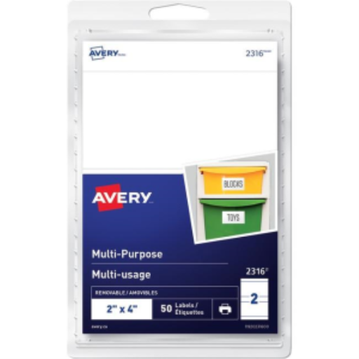 Avery Multi-Purpose Removable Labels for Laser and Inkjet Printers, 2" x 4", Matte White, Removable