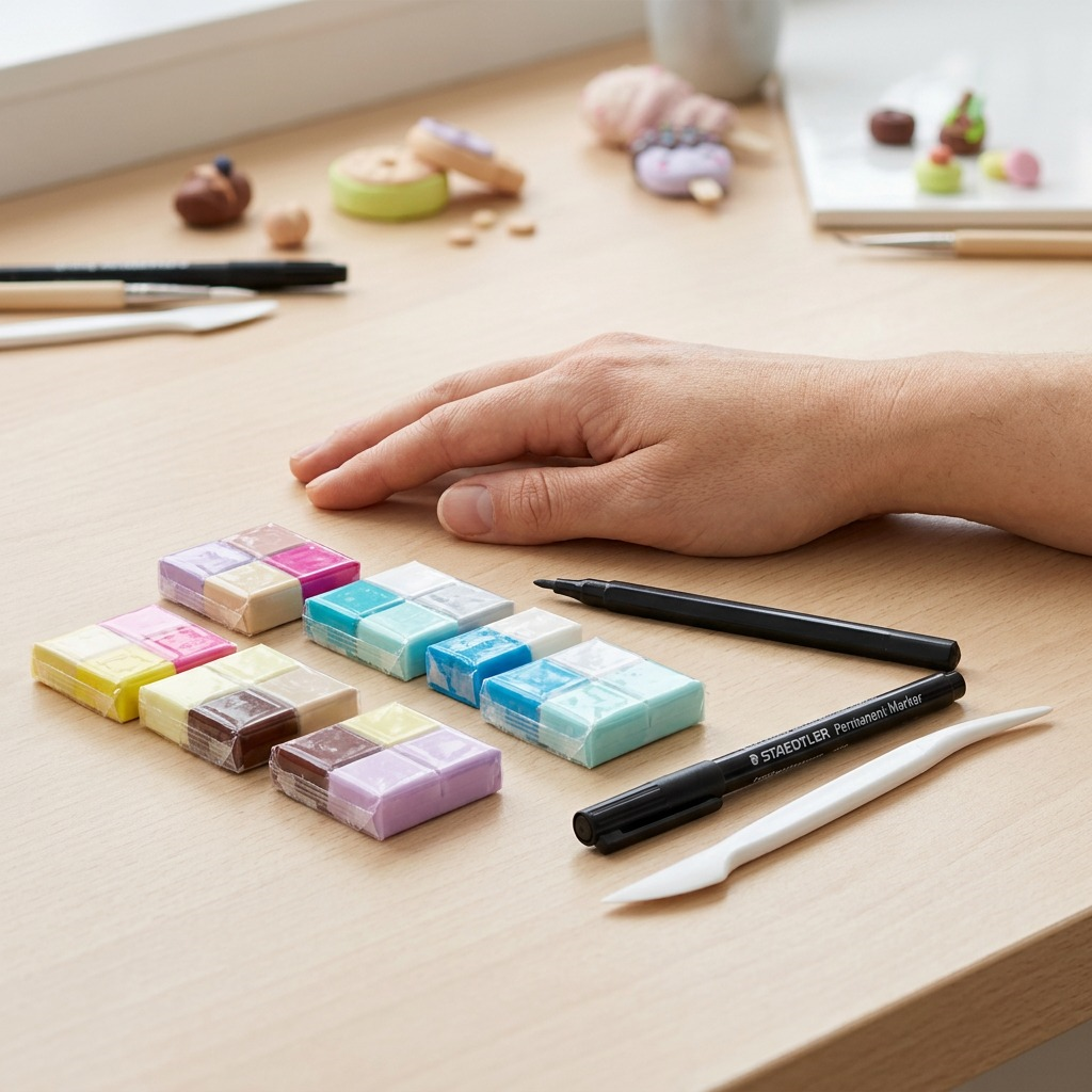 Staedtler Set Modelling Clay Fimo Soft Foodie Fun 12 Color Pack, 1 Permanent Marker, 1 Modelling Tool