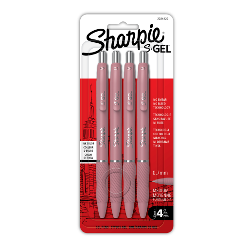 Sharpie S-Gel, Fashion Barrel Gel Pens, Medium Point (0.7 mm), Black Ink, 4 Count
