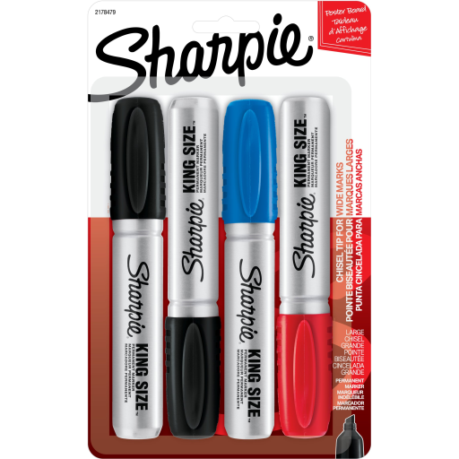 Sharpie King Size Permanent Markers, Chisel Tip, Assorted Colours, 4 Count