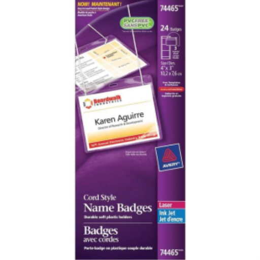 Kit de badges nominatifs Avery, style cordon, 4" x 3", 24/boîte