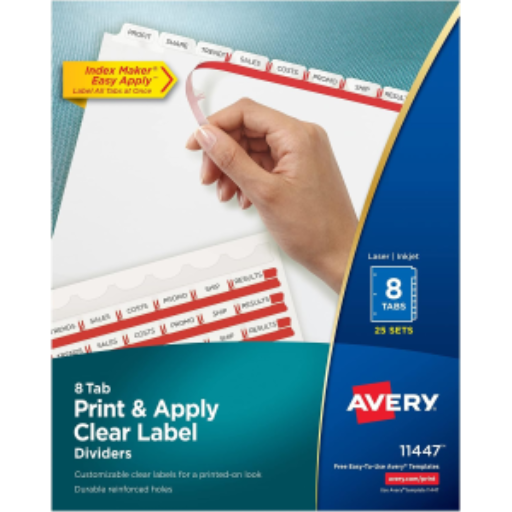 Avery Index Maker Clear Label Dividers, 8 Tab, 25 Sets, White