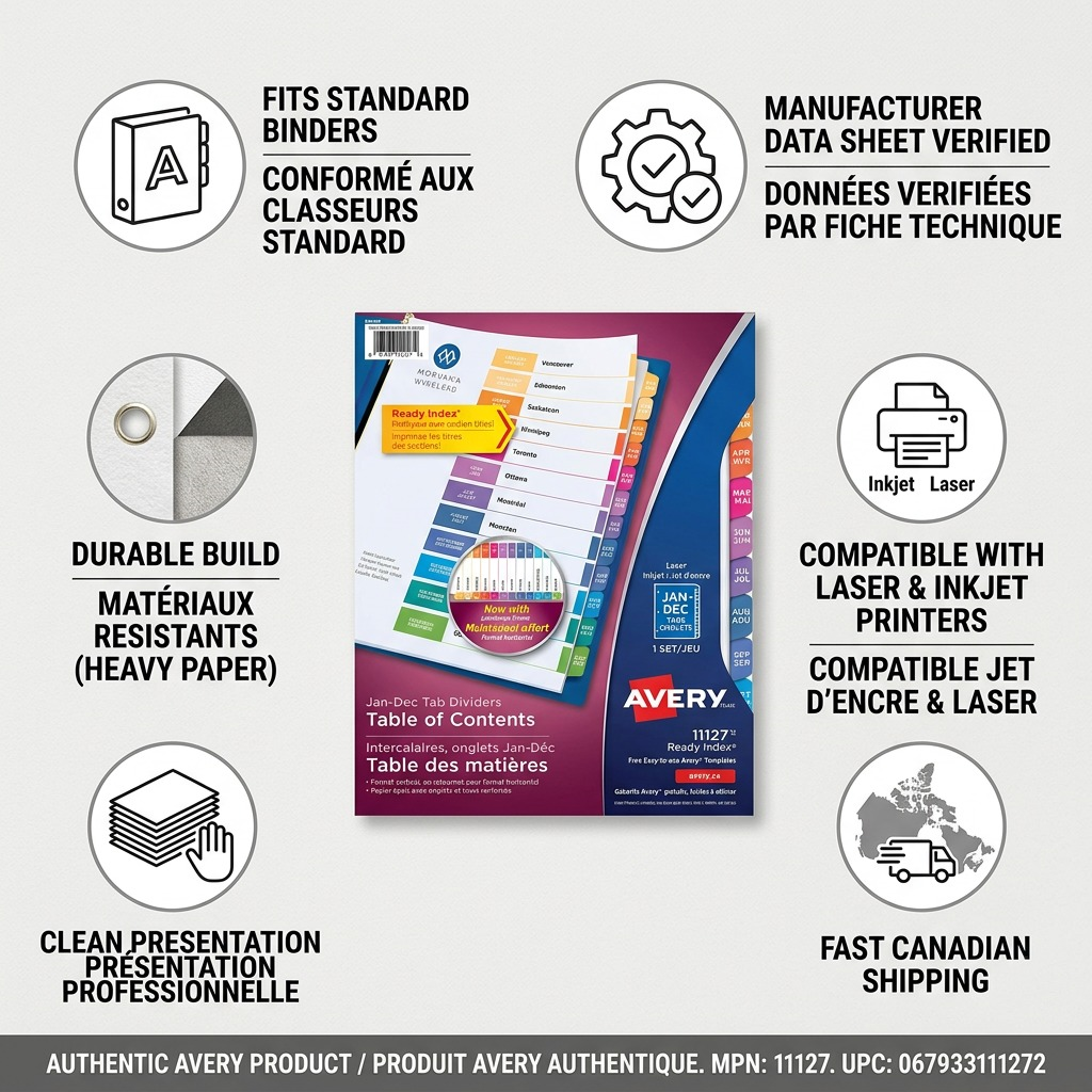 Avery 11127 – Ready Index Table of Contents Dividers (Jan-Dec)