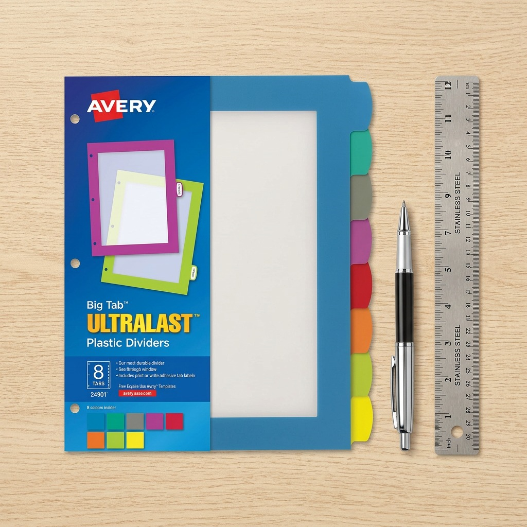 Avery Print or Write Big Tab UltraLast Dividers, 8 Tab Multi-Colour, 1 Set