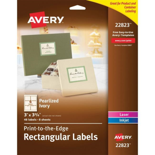 Étiquettes rectangulaires ivoire nacré Avery, 3" x 3 3/4", 8 feuilles