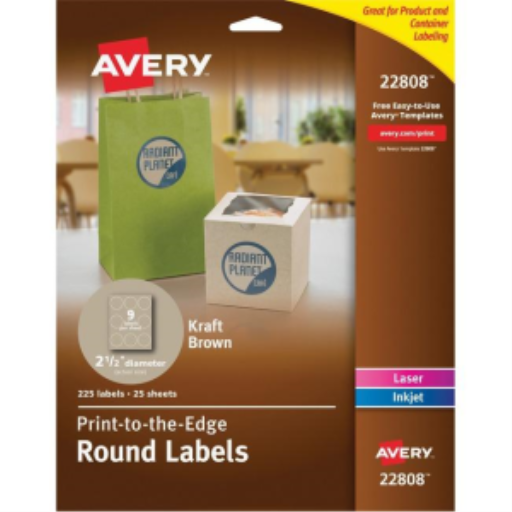 Étiquettes rondes kraft brun Avery, diamètre 2 1/2", 25 feuilles/enveloppe