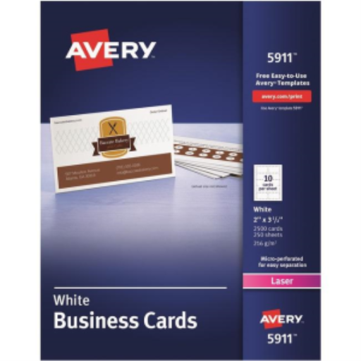 Cartes de visite perforées Avery, blanches, 2" x 3 1/2", 250 feuilles