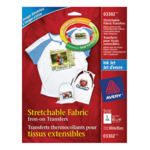 Transferts extensibles pour t-shirts Avery, 8 1/2" x 11", 5 feuilles/enveloppe