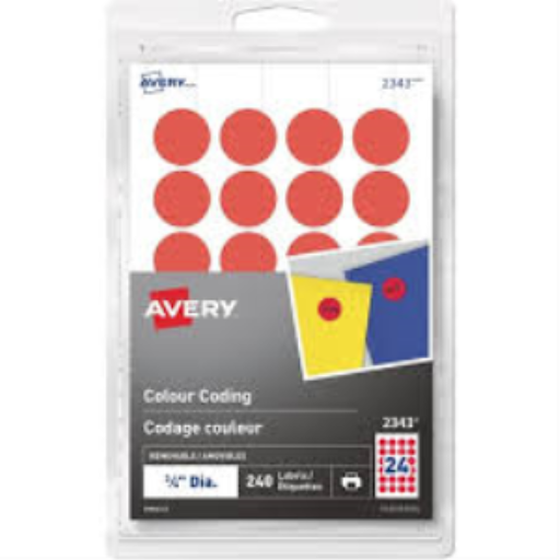 Étiquettes de codage couleur amovibles Avery pour imprimantes laser et jet d'encre, ¾", rouges, amovibles